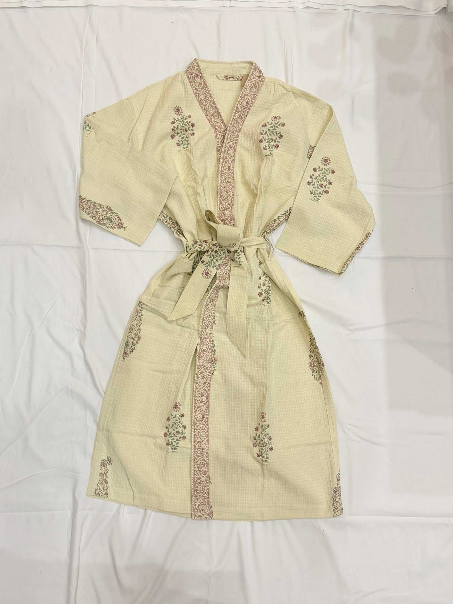 Pearl - Block Printed Waffle Cotton Bathrobe
