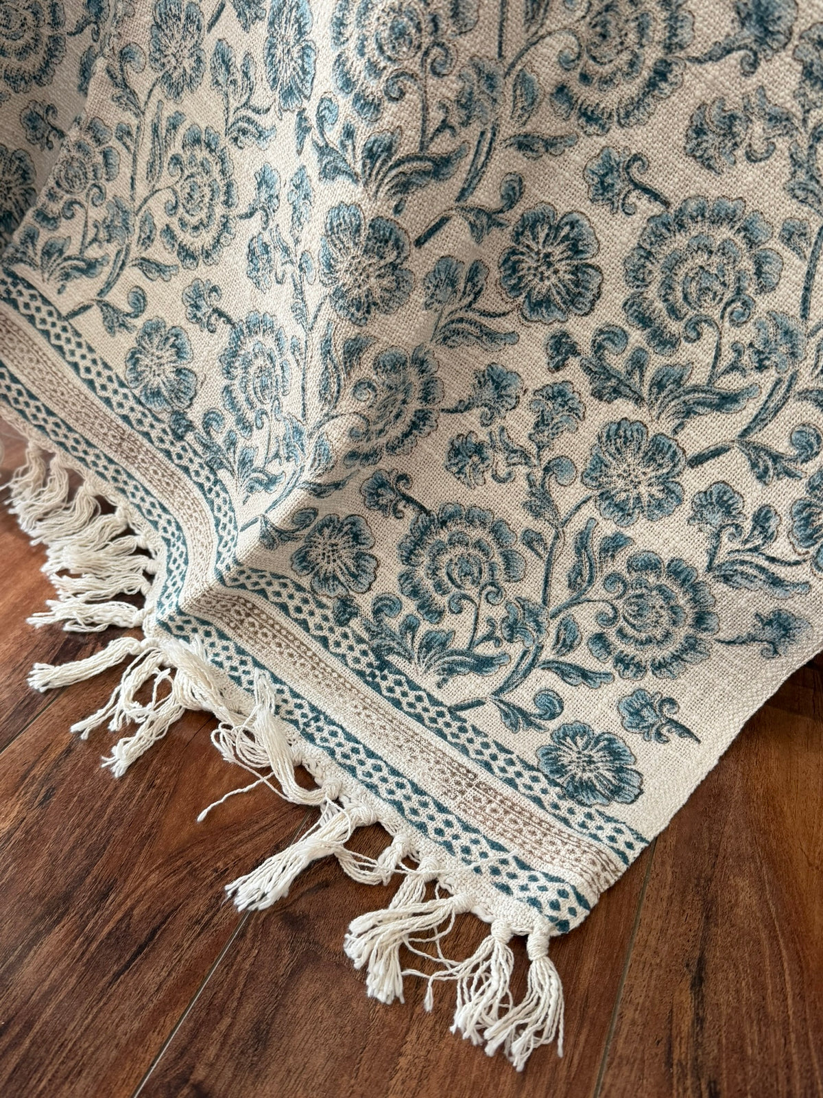 Blue Filigree - Block Printed Throw Blanket