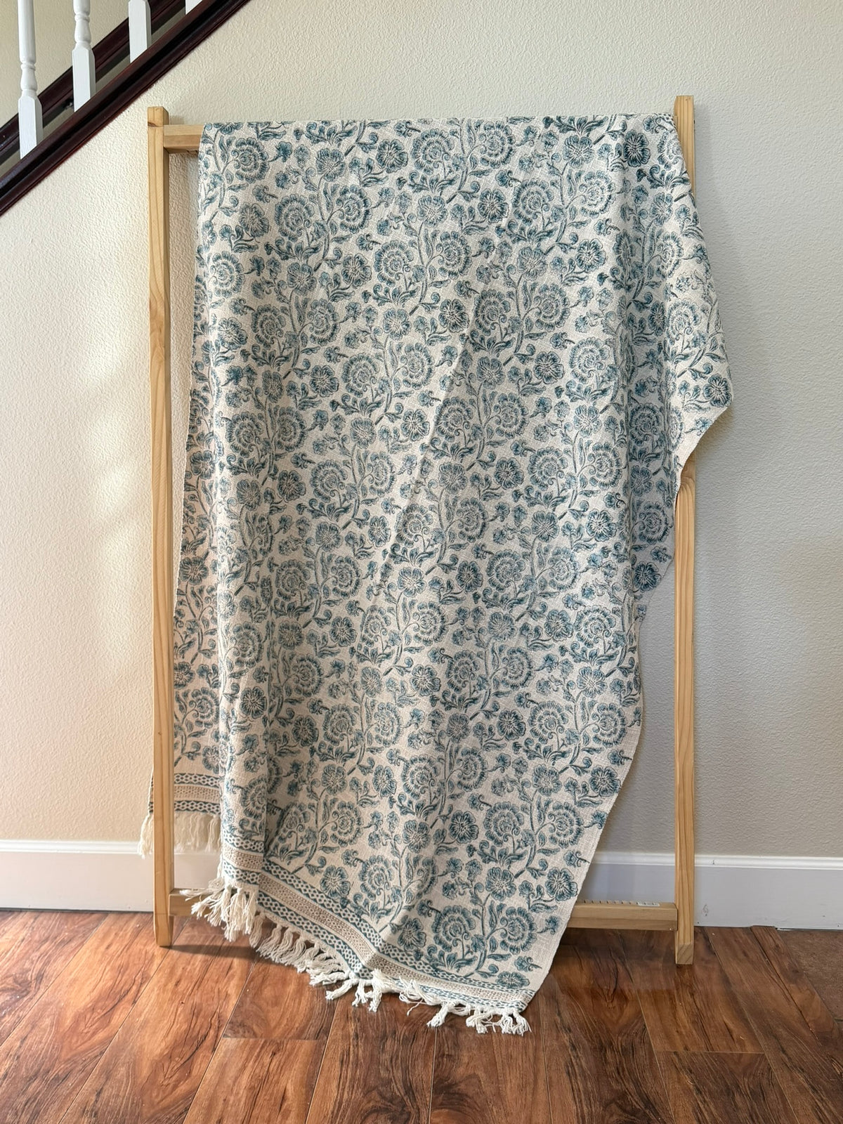 Blue Filigree - Block Printed Throw Blanket