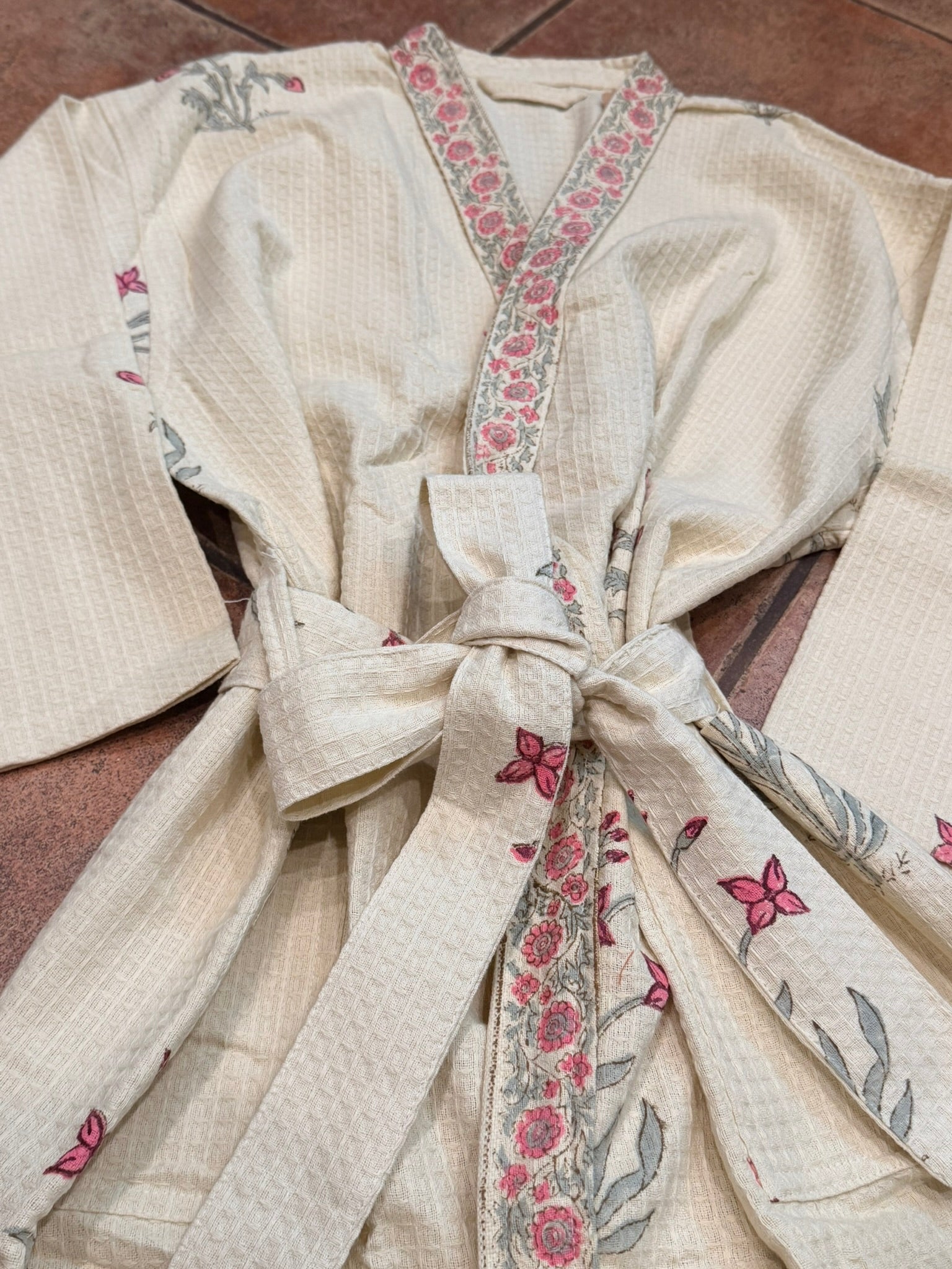 Ease - Block Printed Waffle Cotton Bathrobe