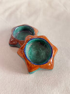 Earth Star - Blue Pottery Tea Light Holder Set of 2