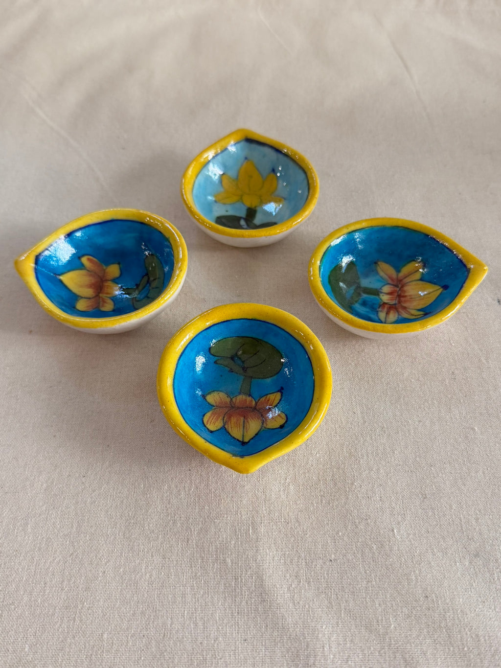 Neelkamal Jyot - Blue Pottery Diya Set of 4