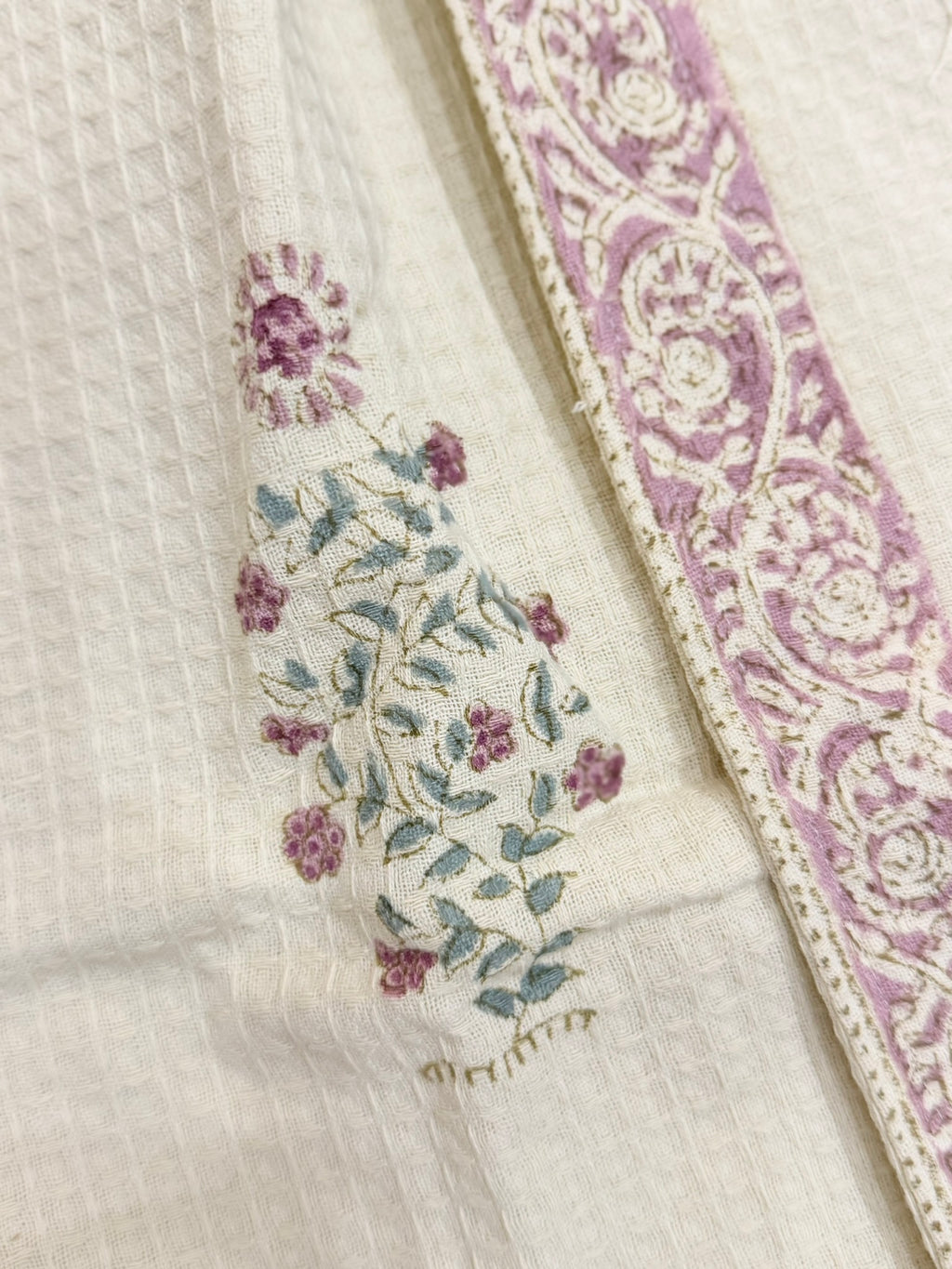 Pearl - Block Printed Waffle Cotton Bathrobe