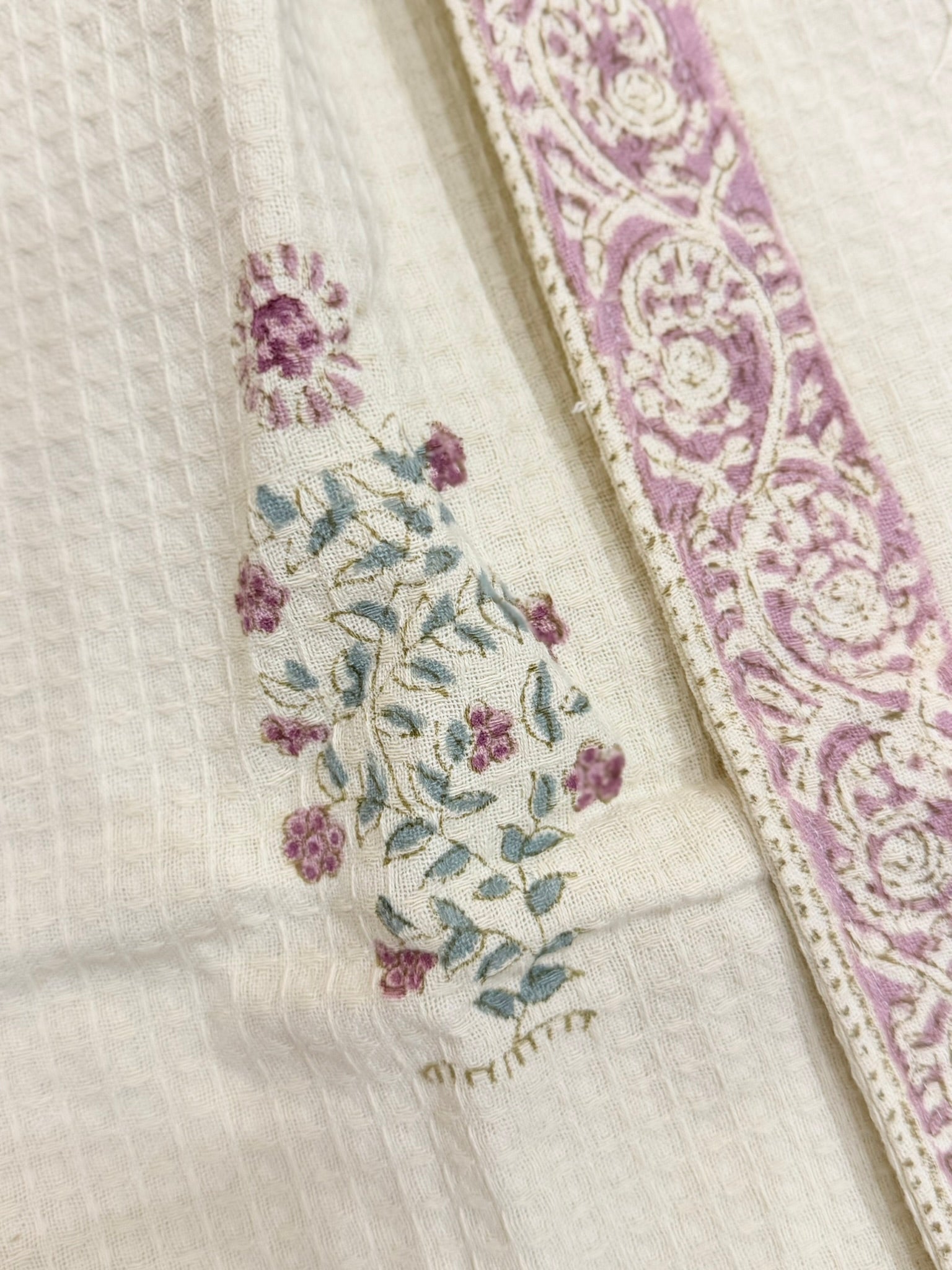 Pearl - Block Printed Waffle Cotton Bathrobe