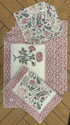 Rosey Feast Hand-Block Printed Cotton Table Runner Set (13-Piece)