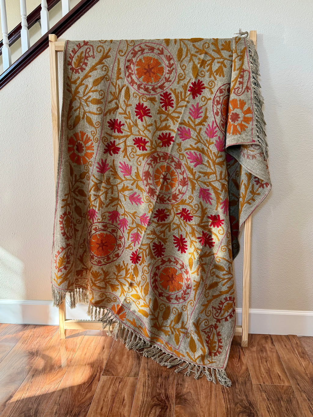 Marigold Song - Embroidered Throw Blanket