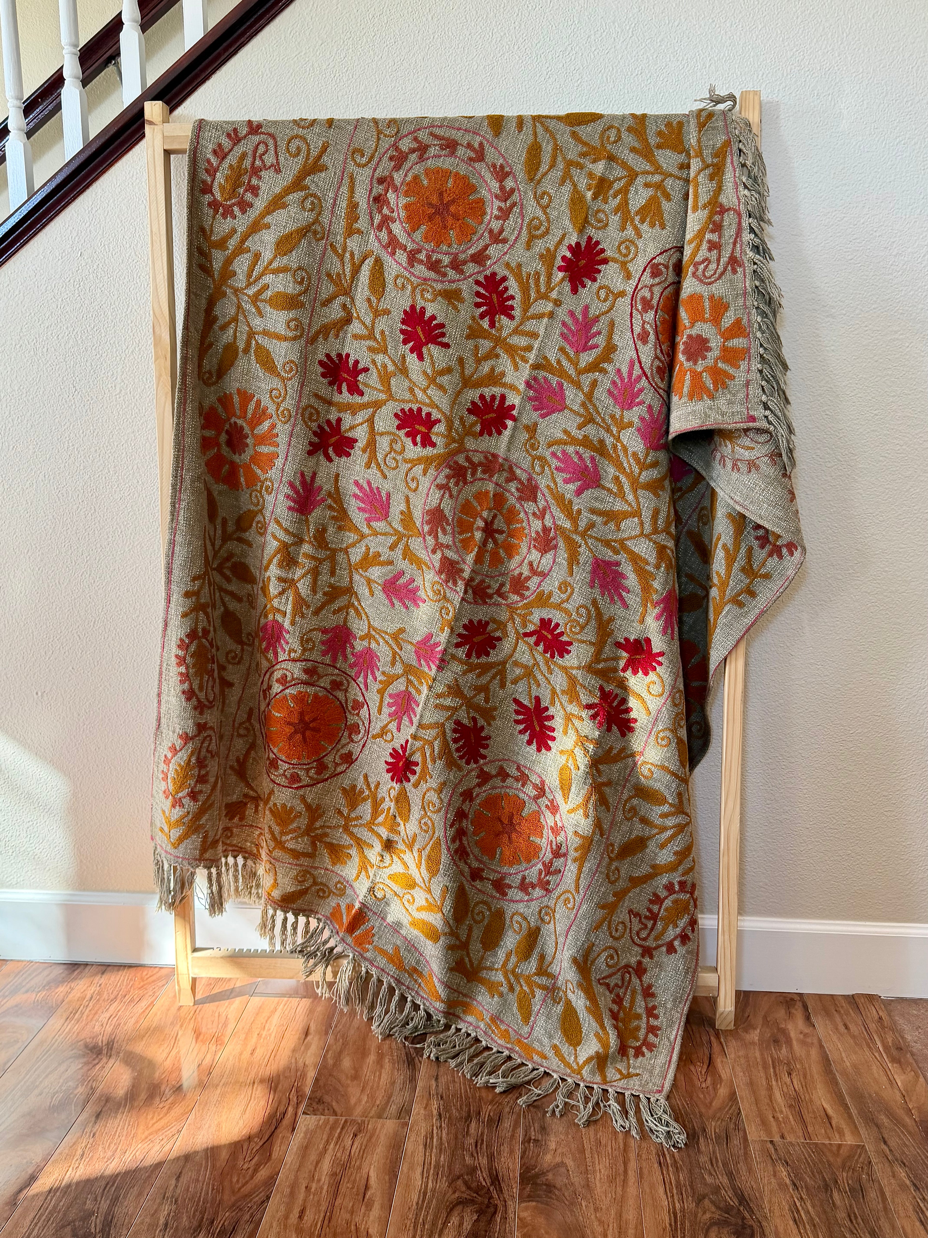 Marigold Song - Embroidered Throw Blanket