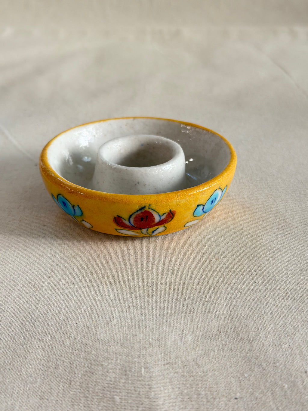 Sunlit Lotus - Blue Pottery Candle Holder
