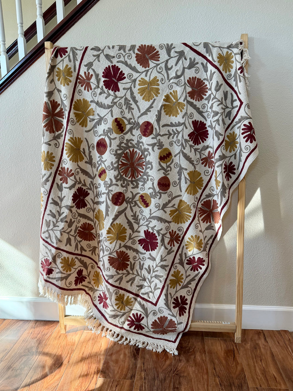 Russet Melody - Embroidered Throw Blanket