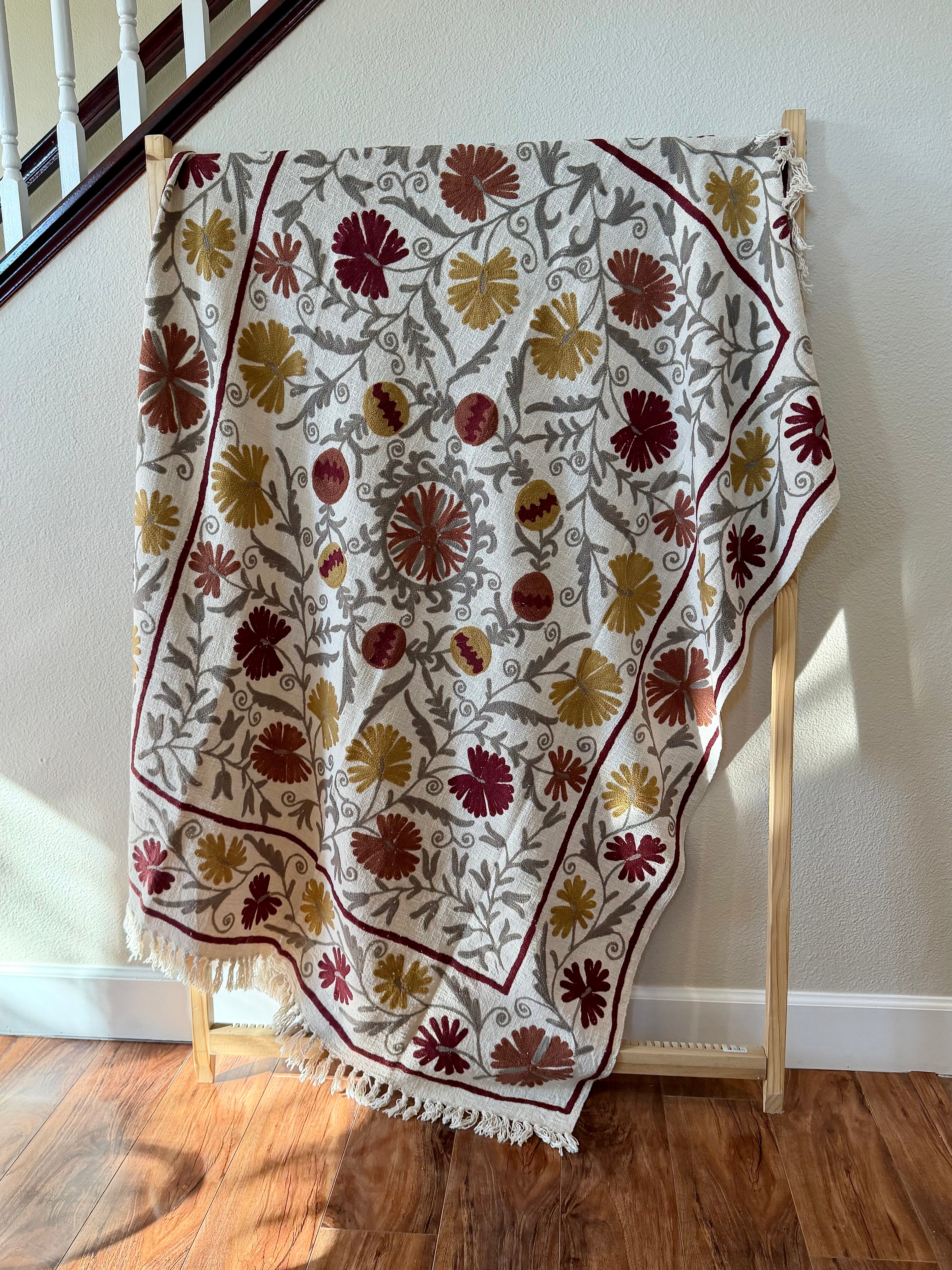 Russet Melody - Embroidered Throw Blanket