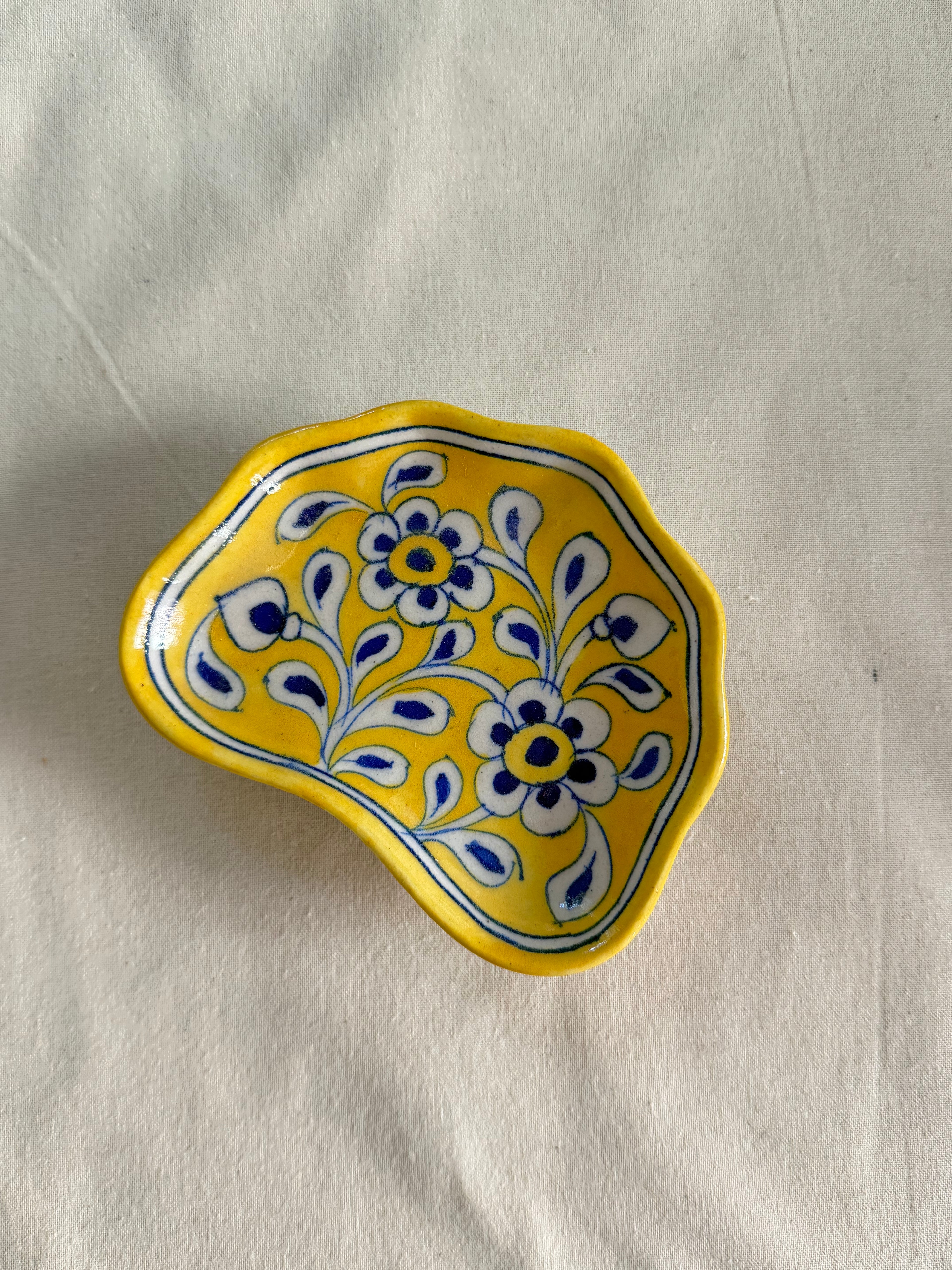Sunlit Leaf - Blue Pottery Trinket Tray