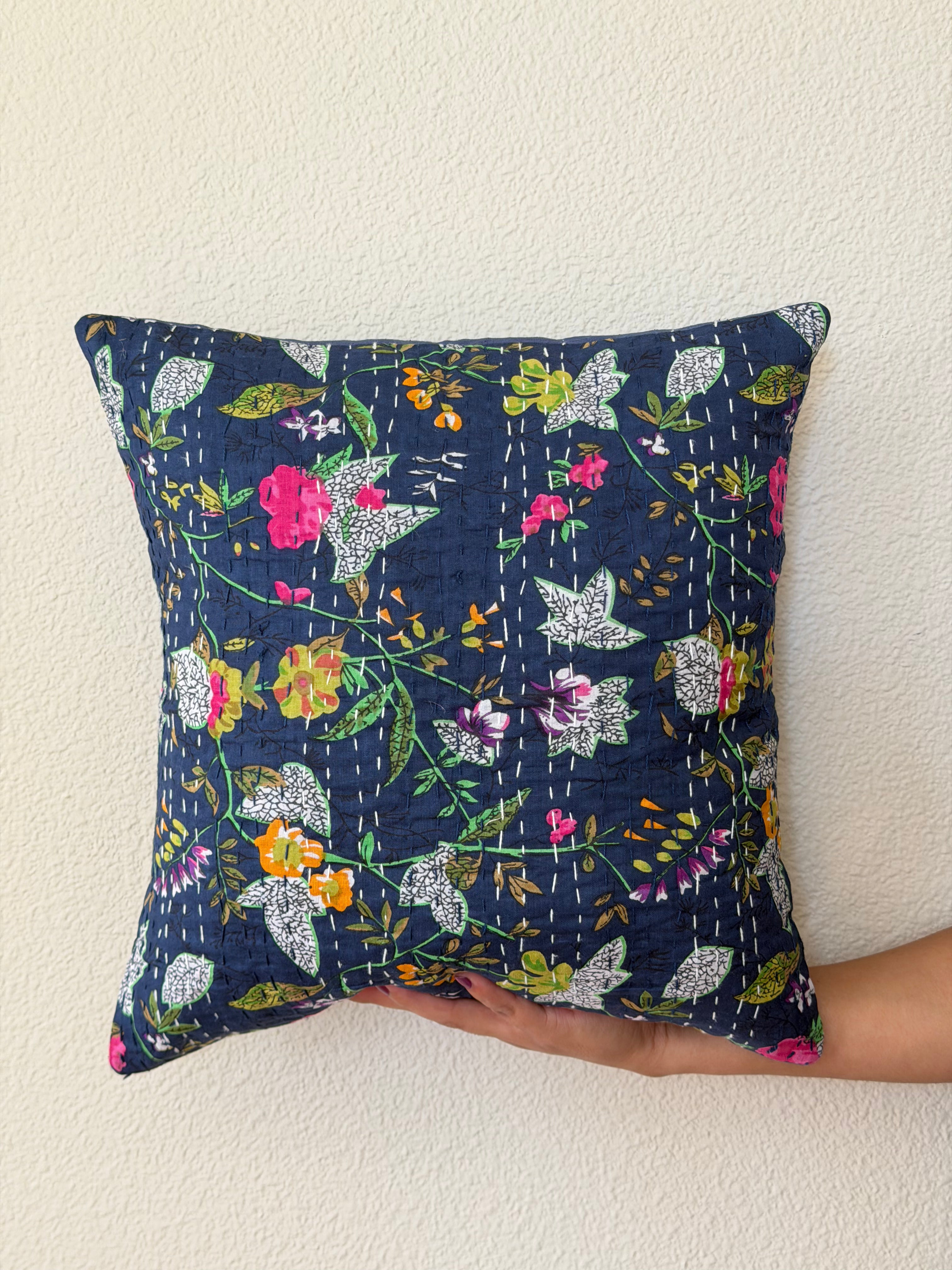 Kantha Blue - Throw Pillow Cover