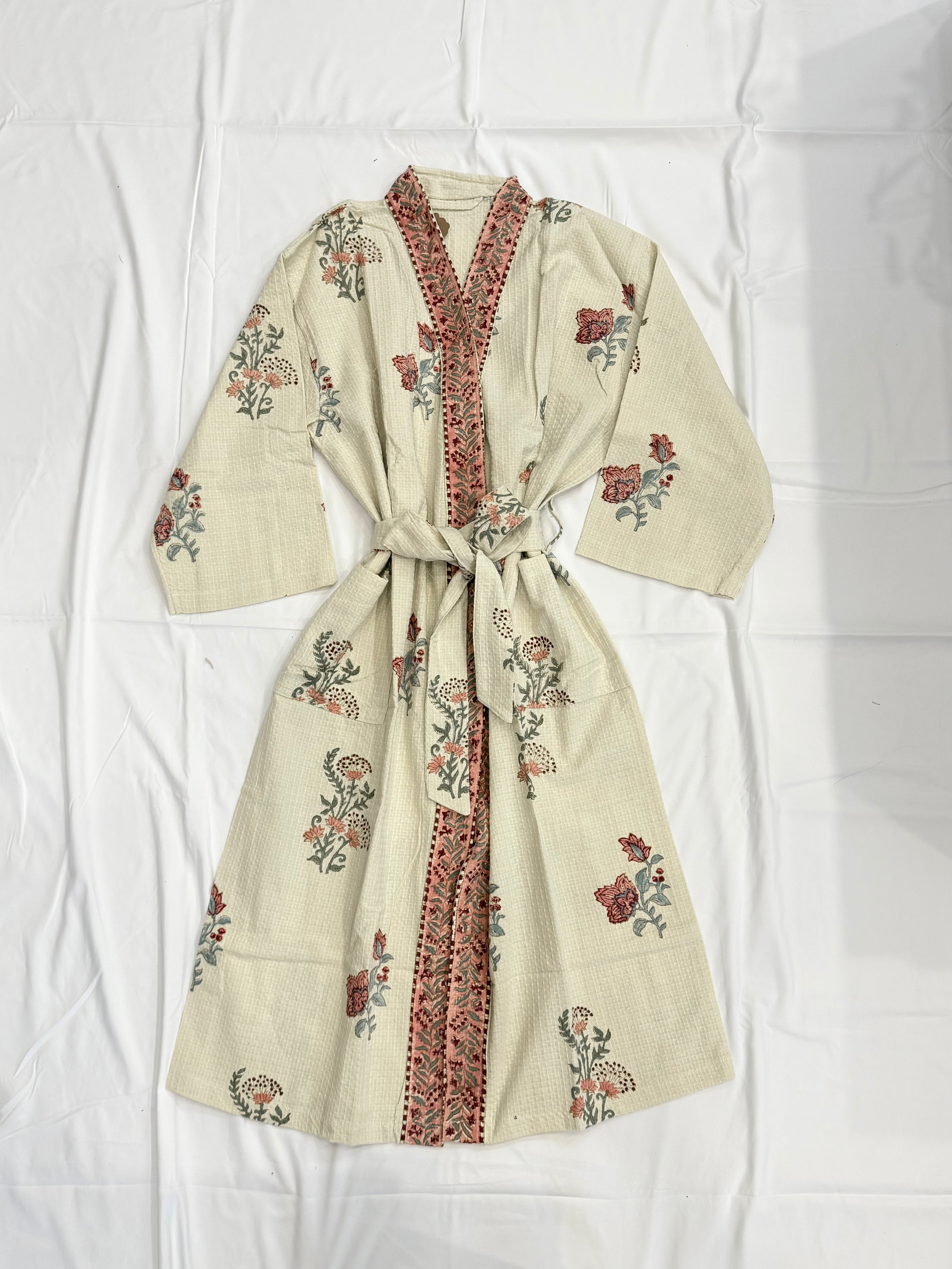 Opal - Block Printed Waffle Cotton Bathrobe