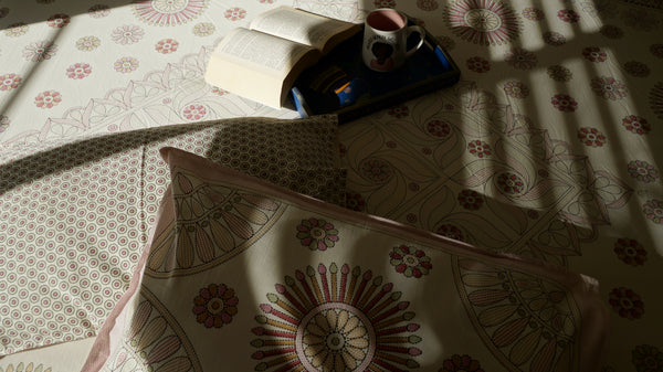Circle Medley hand-block printed floral pattern on breathable South Cotton bedding