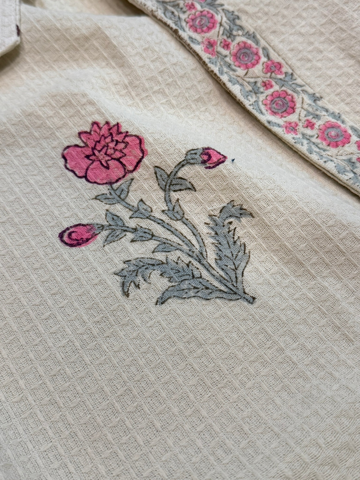 Ease - Block Printed Waffle Cotton Bathrobe