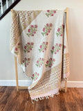 Pink Blossoms - Block Printed Throw Blanket