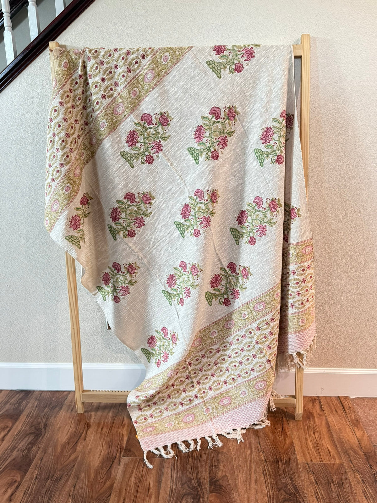 Pink Blossoms - Block Printed Throw Blanket