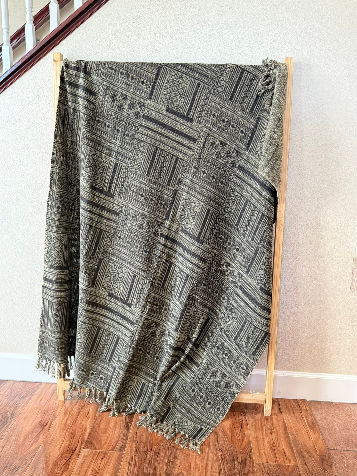 Charcoal Blocks - Block Printed Throw Blanket