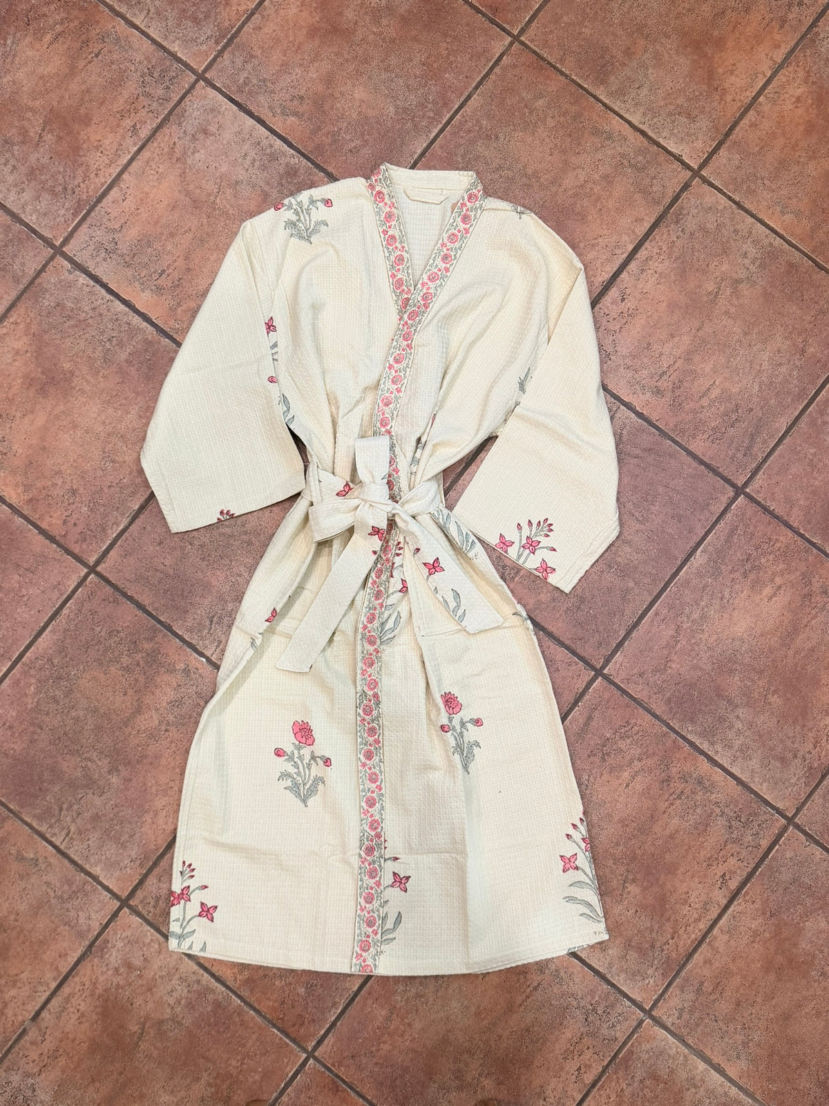 Ease - Block Printed Waffle Cotton Bathrobe