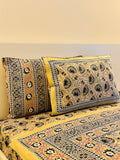 Foundation Edit Nocturnal Floral hand-block printed South Cotton bedsheet set by DewDropHues, featuring moody floral motifs and a breathable heritage weave.