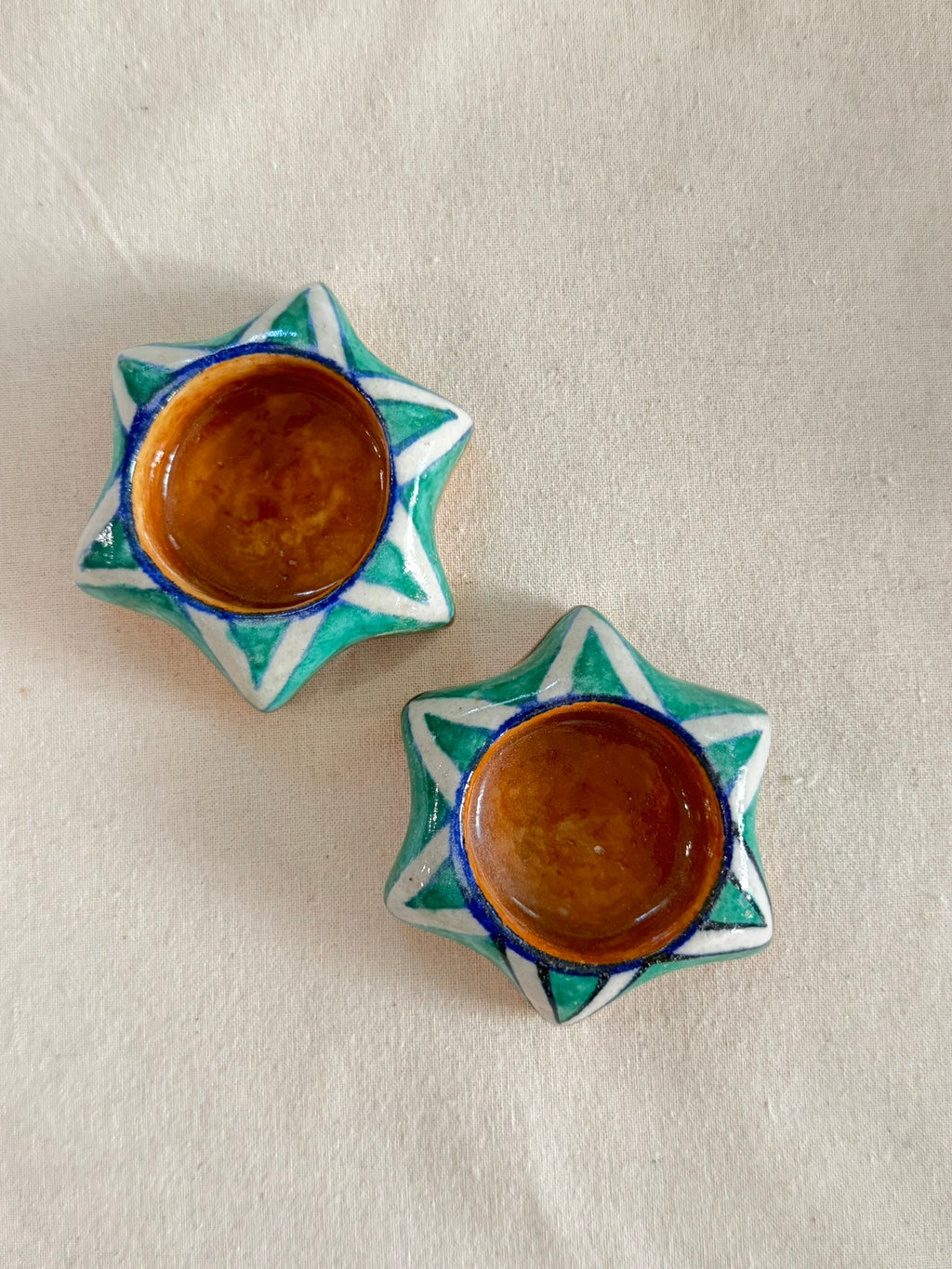 Meadow Star - Blue Pottery Tea Light Holder Set of 2