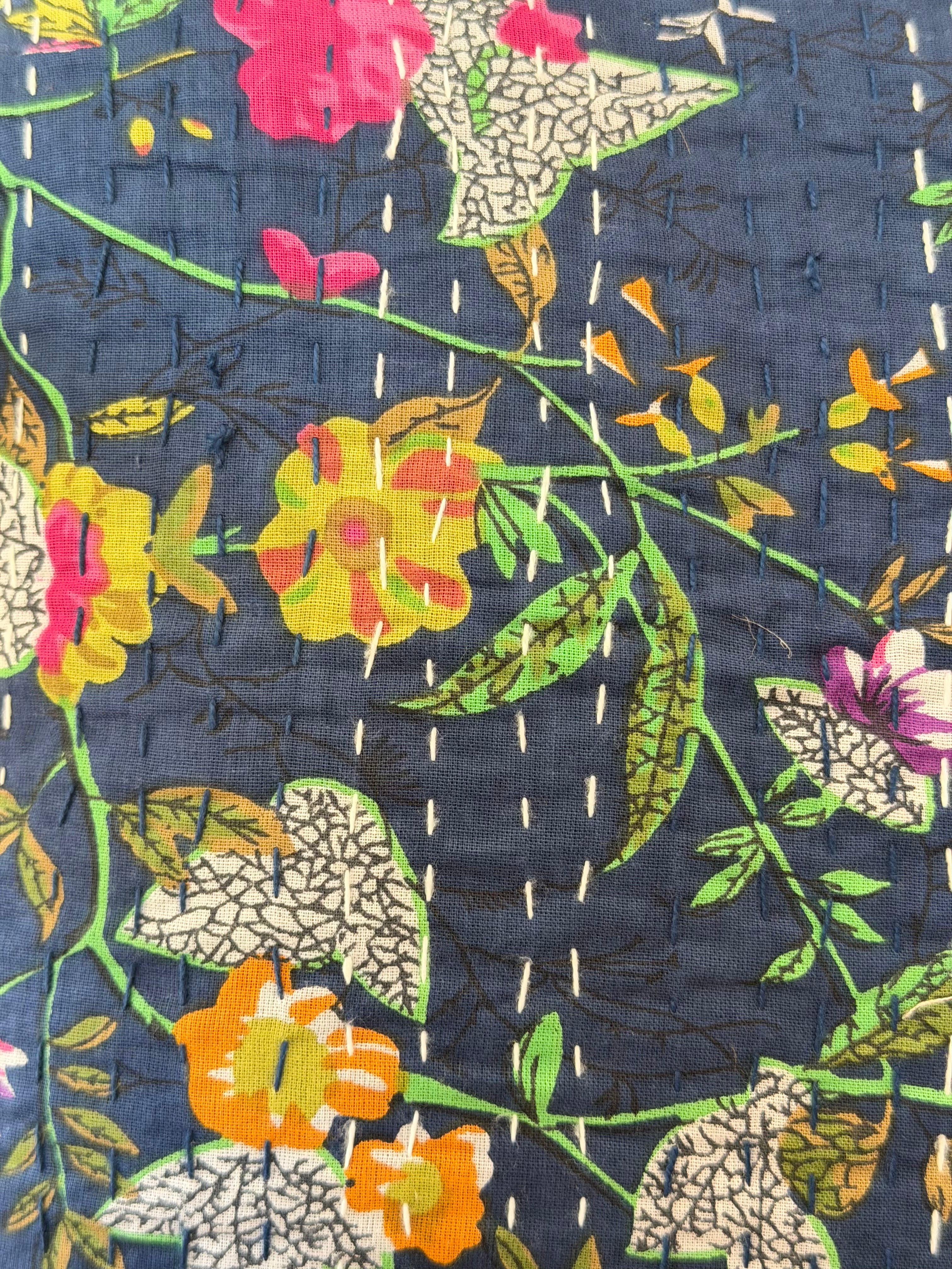 Kantha Blue - Throw Pillow Cover