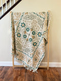 Teal Whisper - Embroidered Throw Blanket