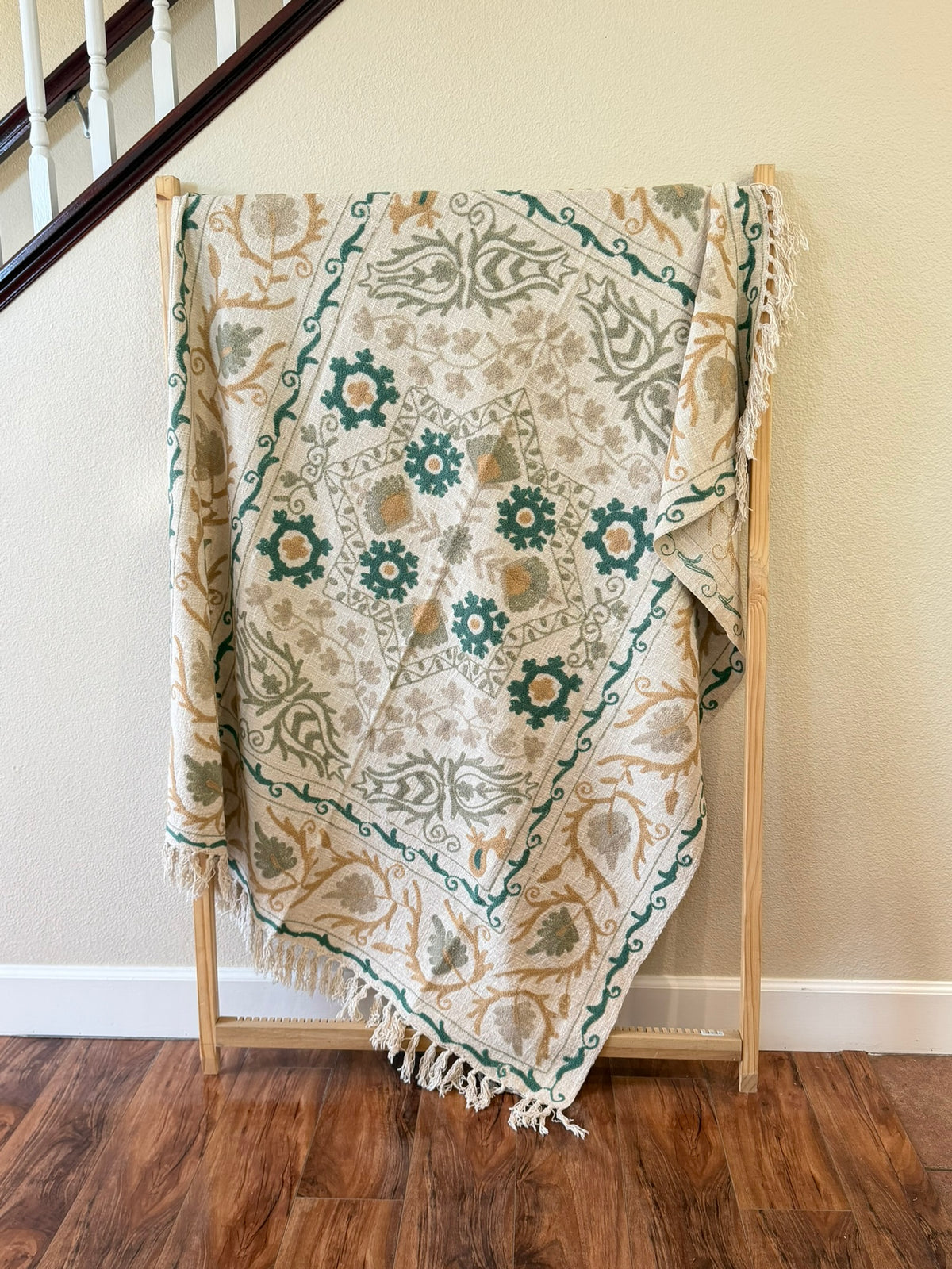 Teal Whisper - Embroidered Throw Blanket