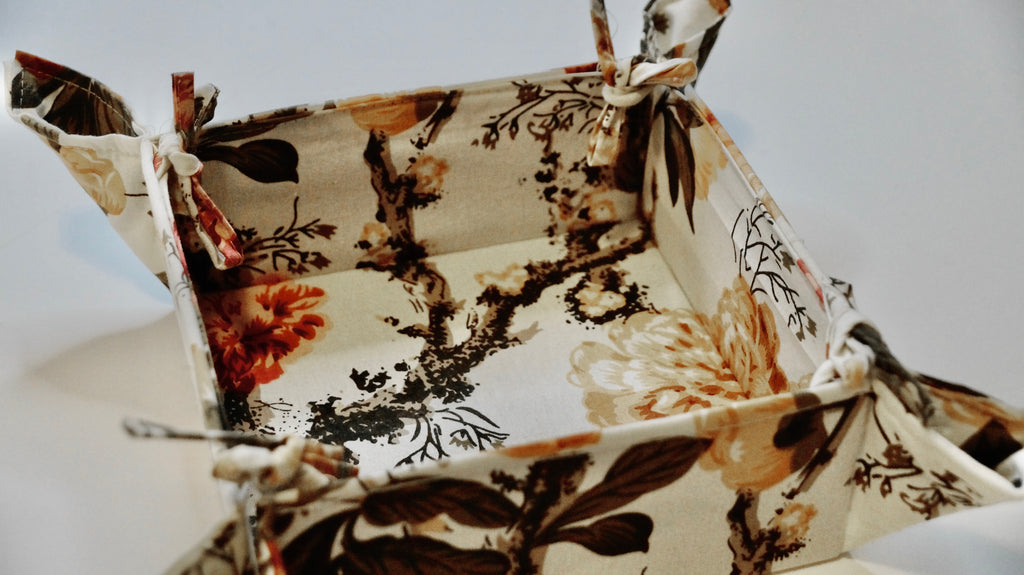Peach Blossoms Fabric Tie Basket