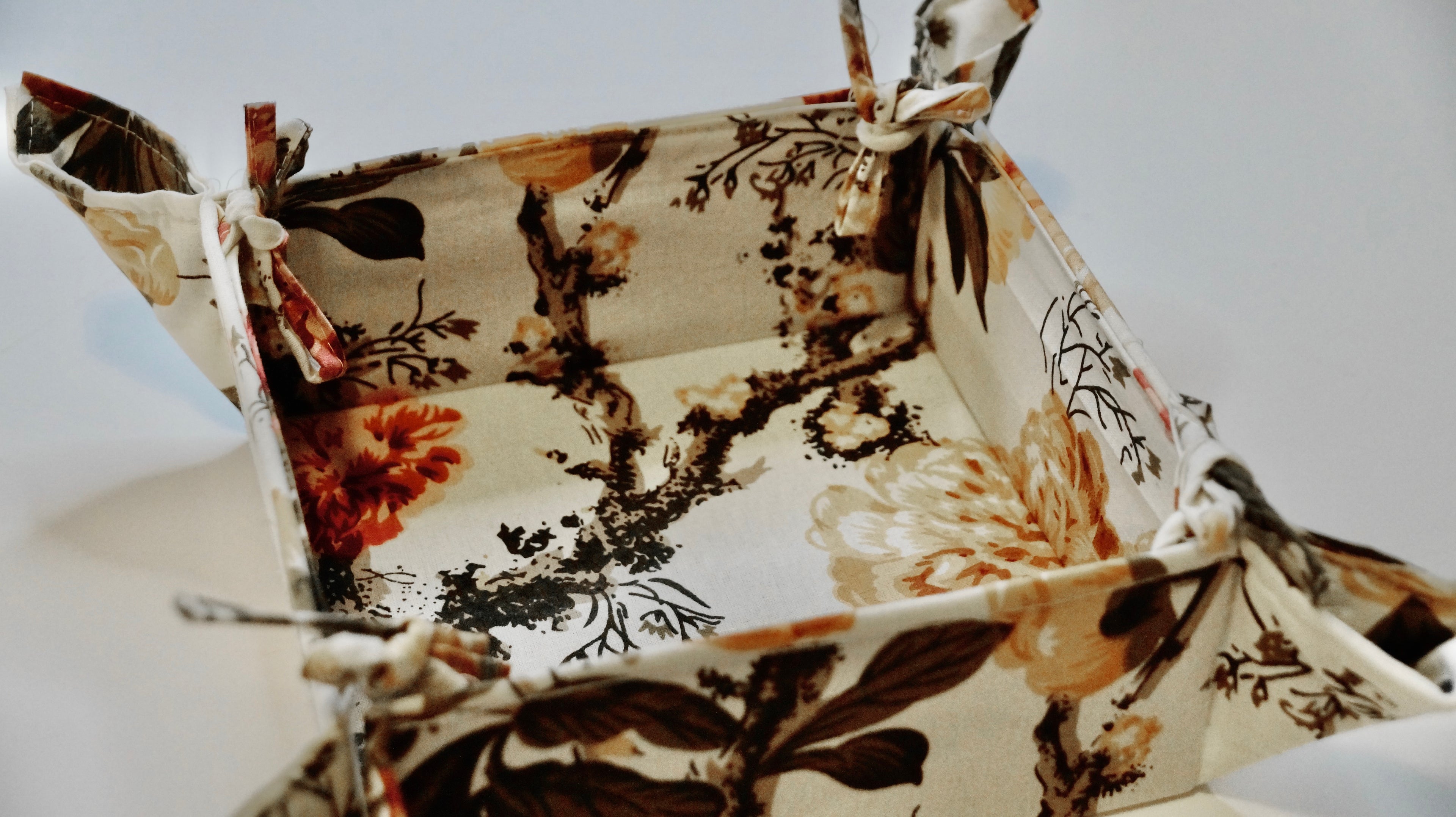 Peach Blossoms Fabric Tie Basket