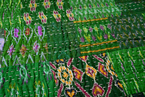 Emerald Patchwork Kantha Silk Quilt