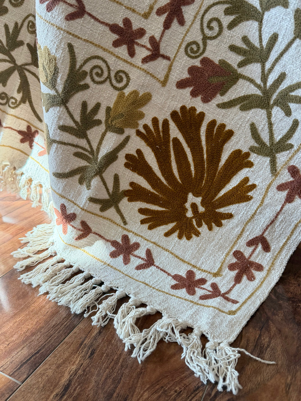 Ochre Rhythm - Embroidered Throw Blanket