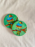 Perky Parrot - Blue Pottery Coaster Pair