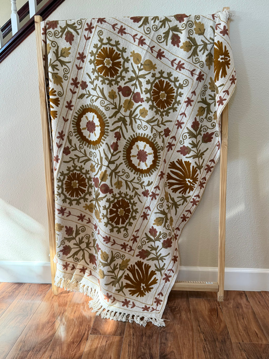 Ochre Rhythm - Embroidered Throw Blanket