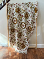 Ochre Rhythm - Embroidered Throw Blanket