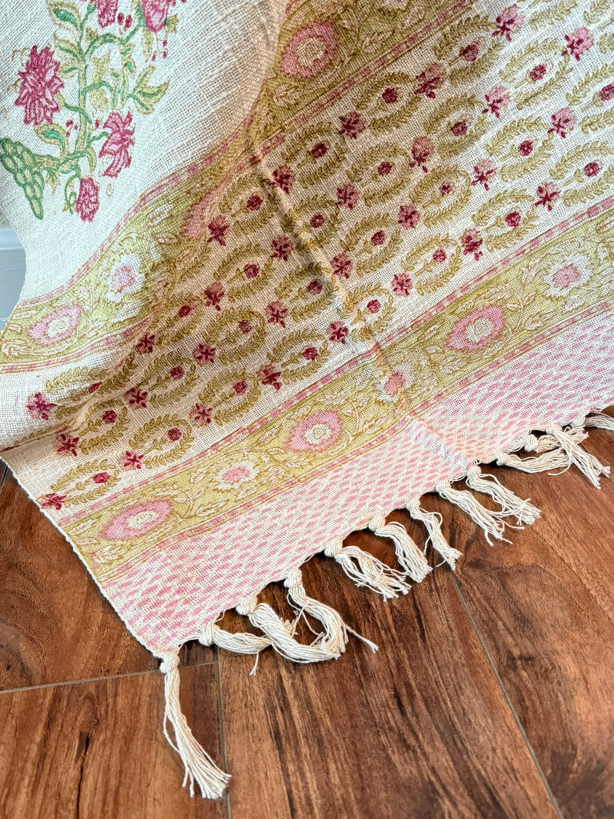 Pink Blossoms - Block Printed Throw Blanket