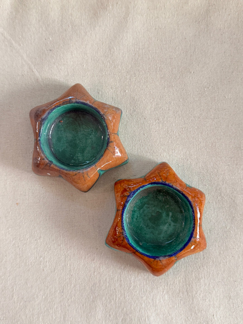 Earth Star - Blue Pottery Tea Light Holder Set of 2