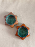Earth Star - Blue Pottery Tea Light Holder Set of 2