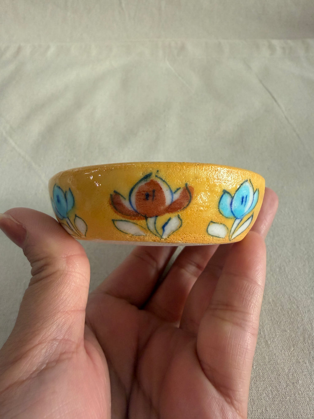 Sunlit Lotus - Blue Pottery Candle Holder