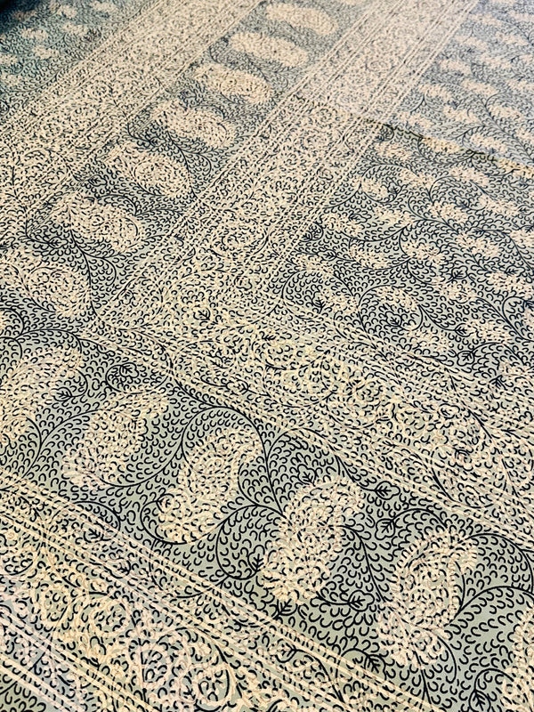 Foundation Edit Polki Print hand-block printed South Cotton bedsheet set by DewDropHues, featuring a jewelry-inspired geometric design and breathable heritage weave.