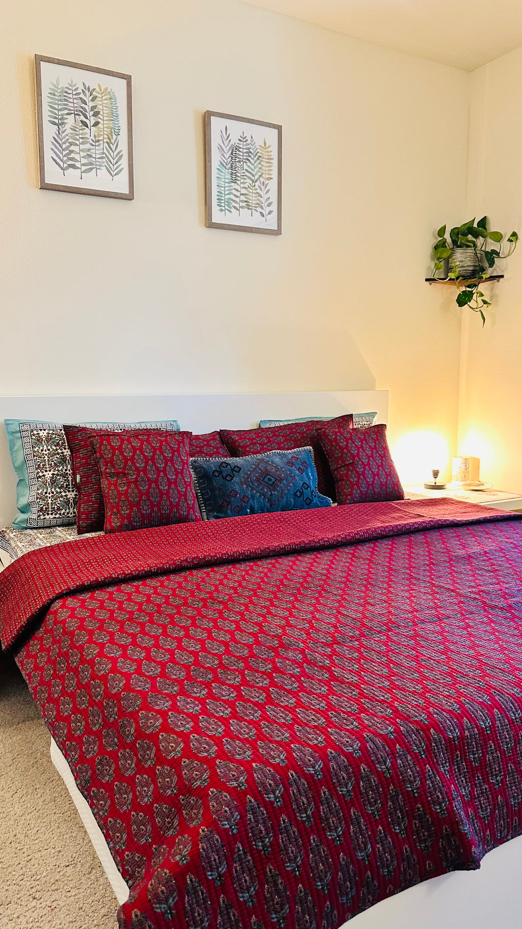Crimson Ajrakh Quilt Set
