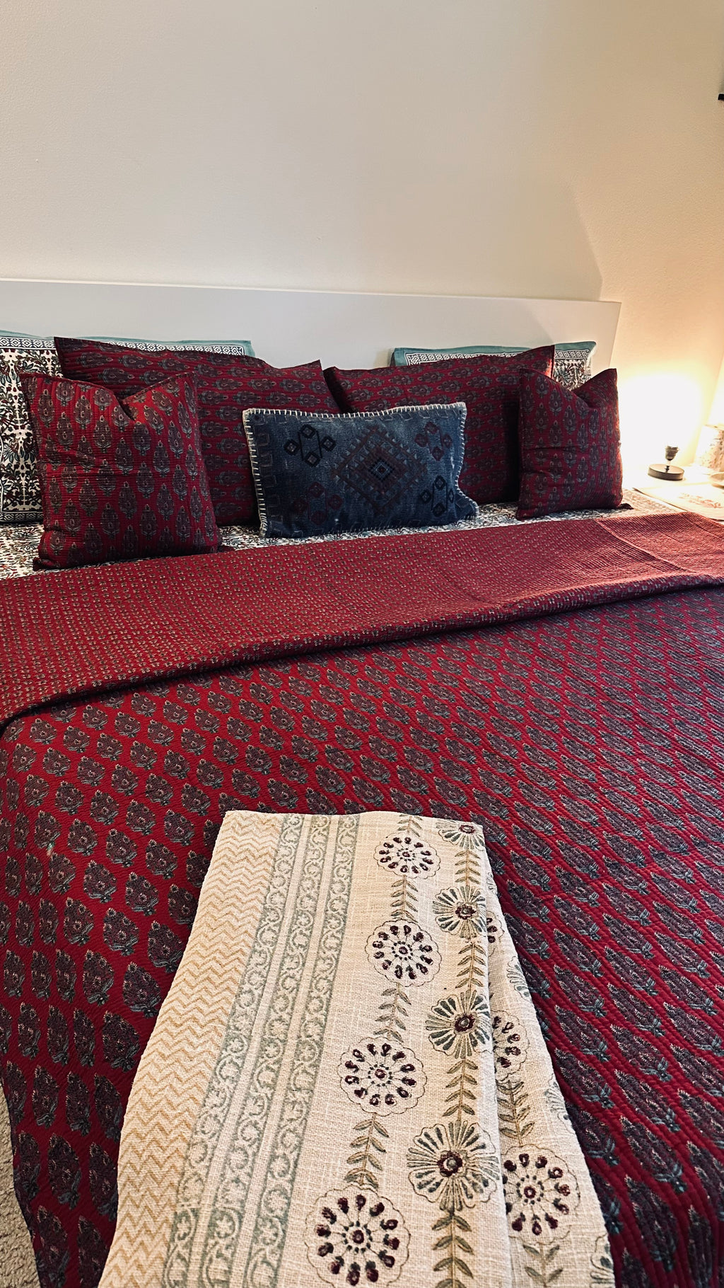Crimson Ajrakh Quilt Set