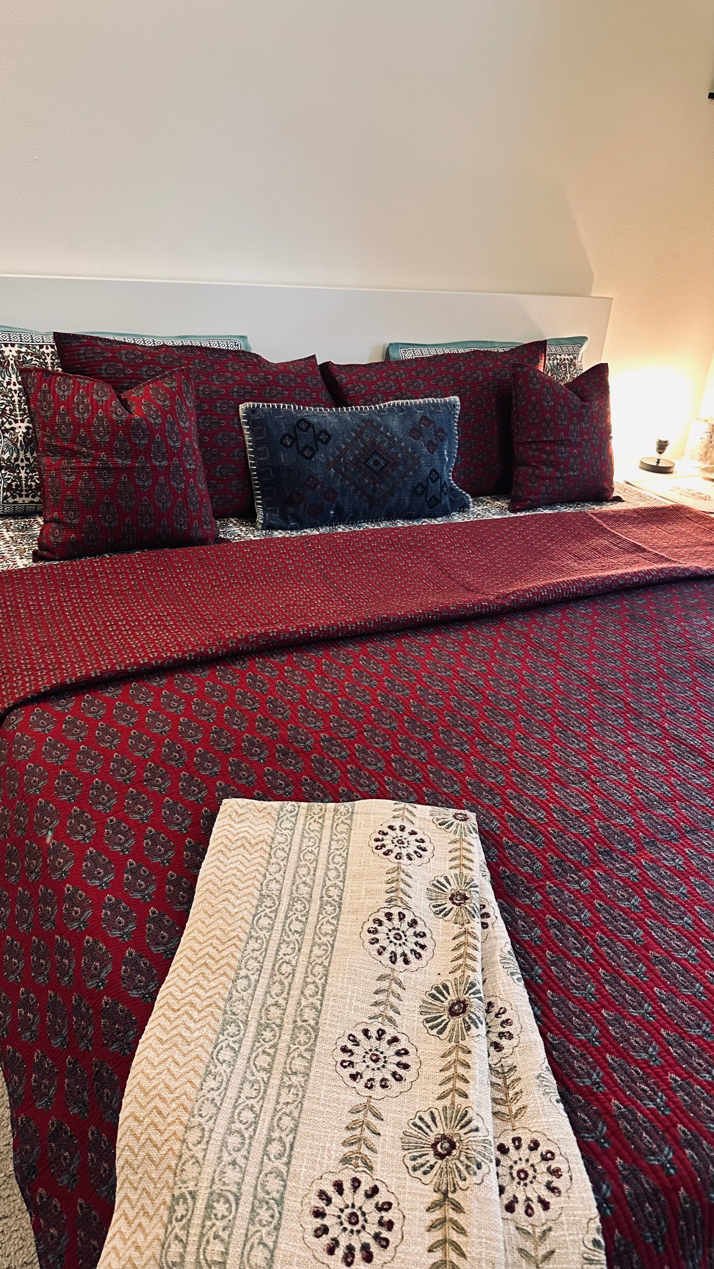 Crimson Ajrakh Quilt Set