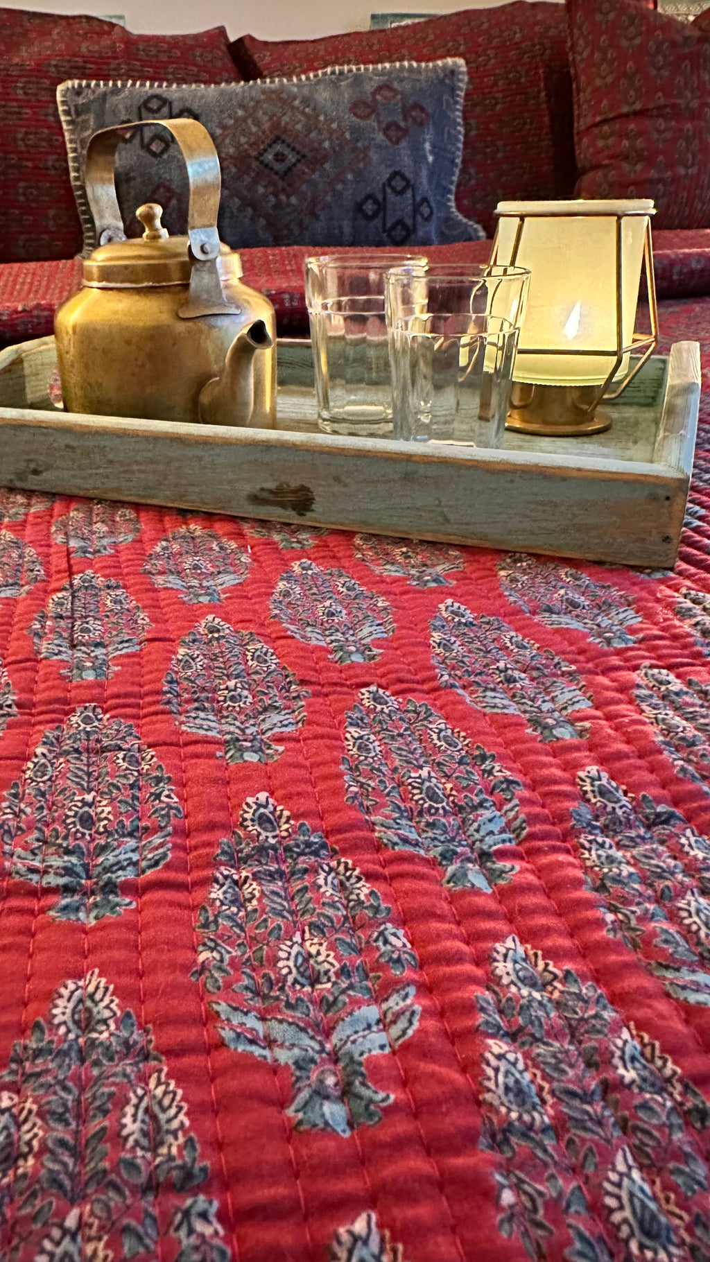 Crimson Ajrakh Quilt Set