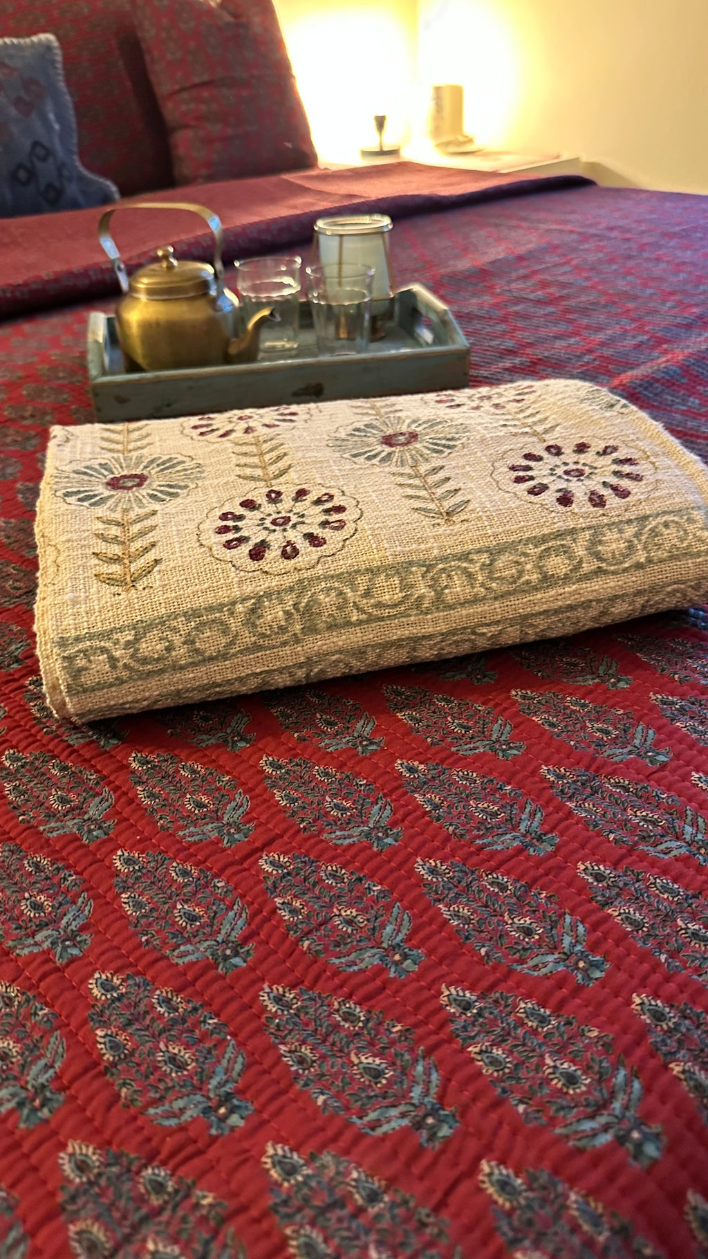Crimson Ajrakh Quilt Set