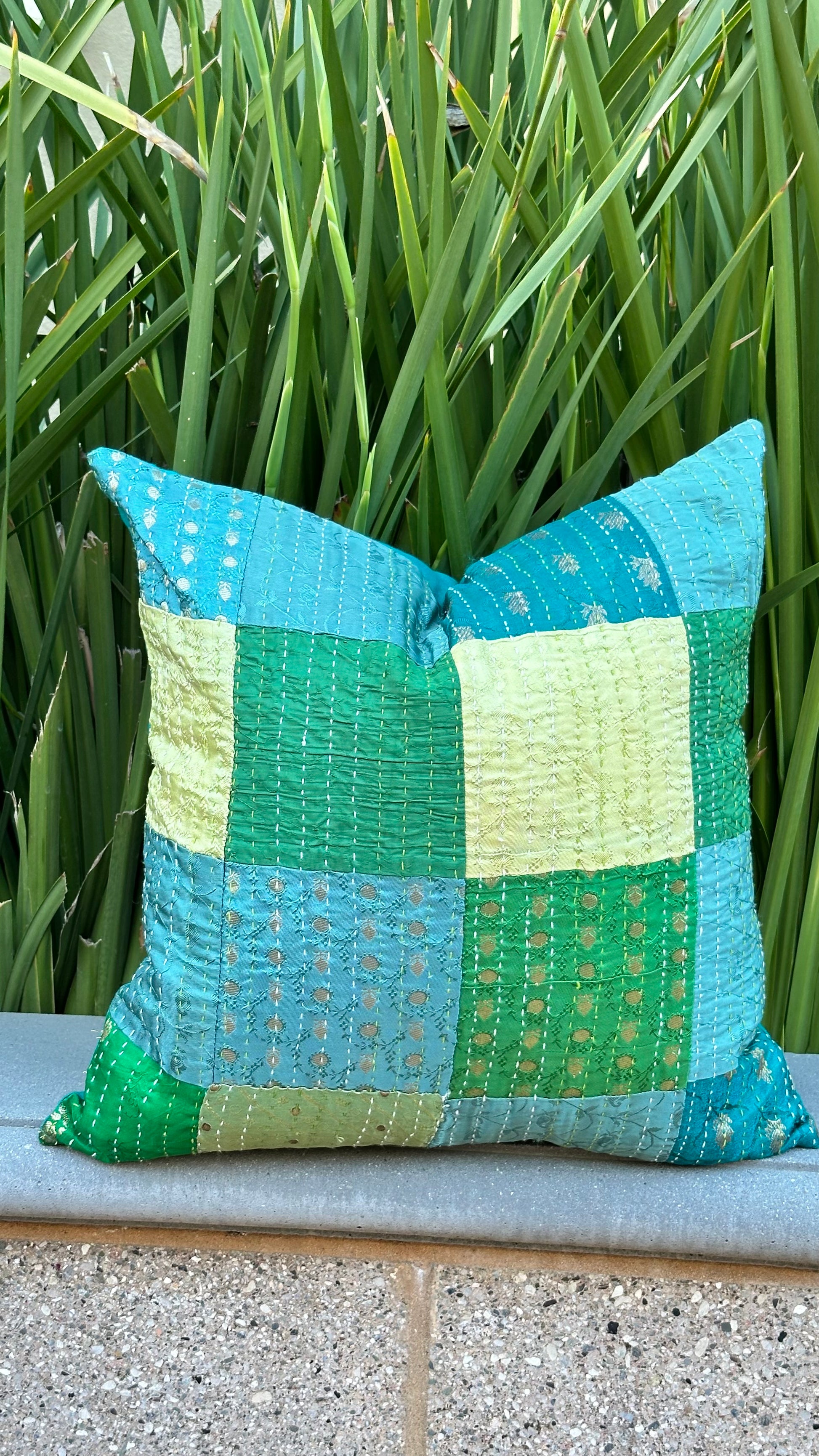 Kantha Mosaic Throw Pillow Cover