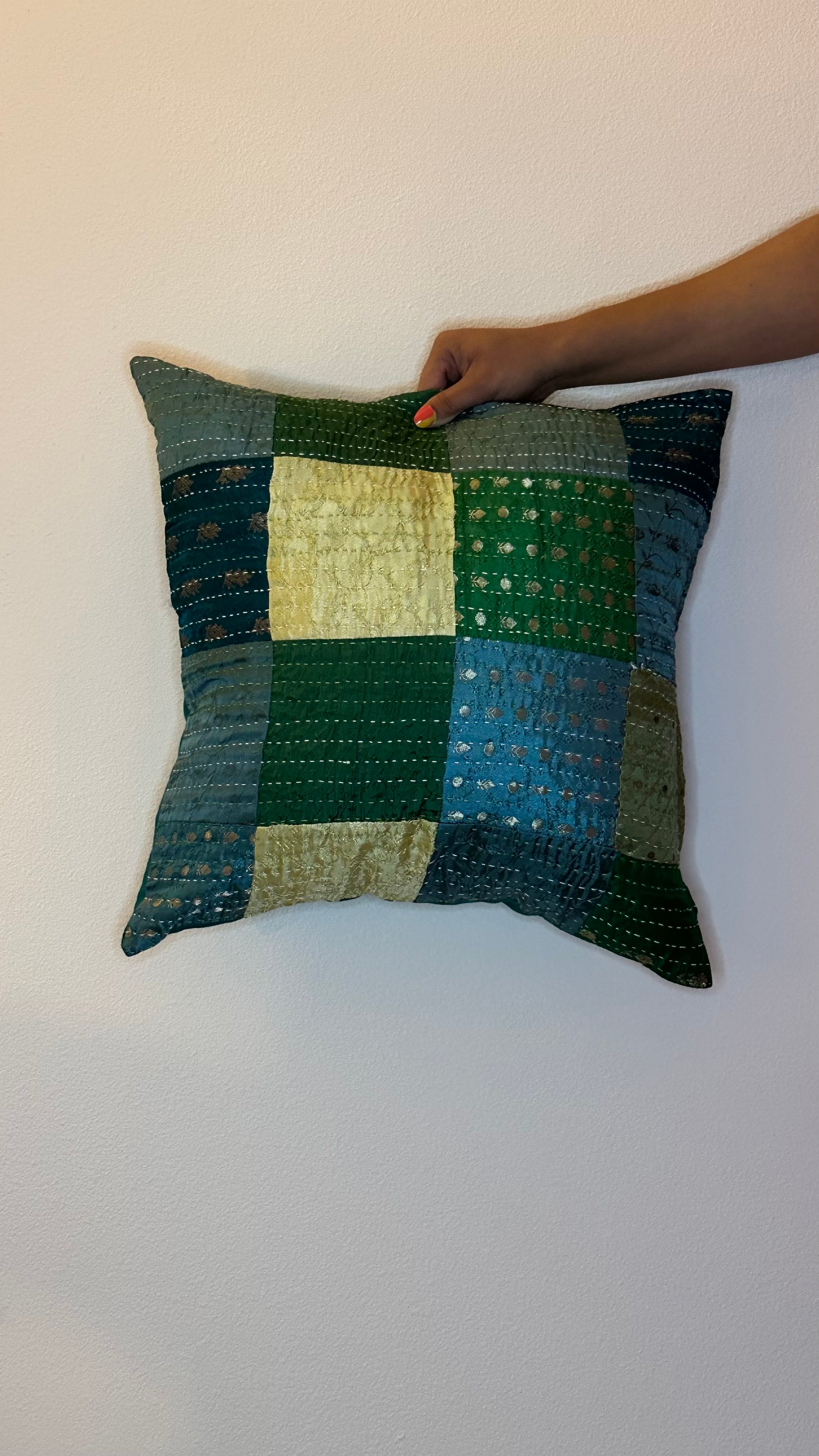 Kantha Mosaic Throw Pillow Cover