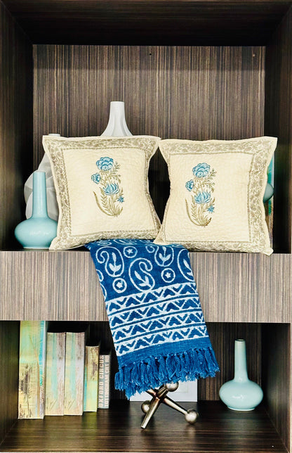 Twilight Blue Quilted Throw Pillow Cover