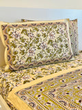 Foundation Edit Nocturnal Floral hand-block printed South Cotton bedsheet set by DewDropHues, featuring moody floral motifs and a breathable heritage weave.