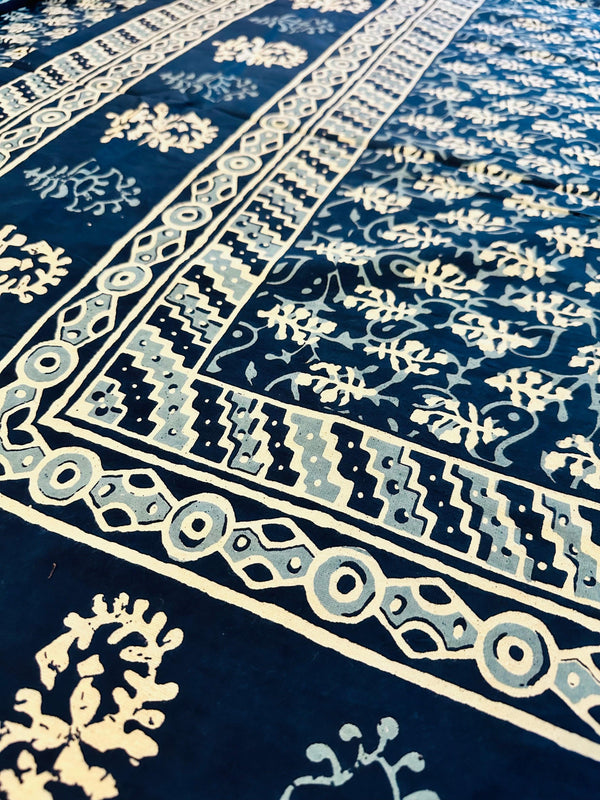 Foundation Edit Bagru Heritage hand-block printed South Cotton bedsheet set by DewDropHues, featuring an earthy motif design and breathable artisanal weave.